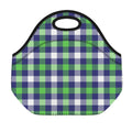 Green Blue And White Buffalo Plaid Print Neoprene Lunch Bag