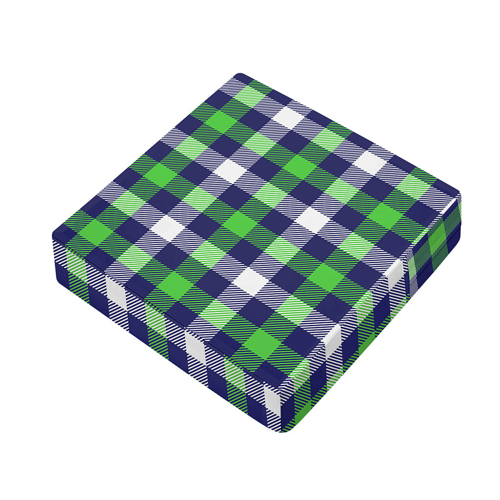 Green Blue And White Buffalo Plaid Print Outdoor Seat Cushion Cover