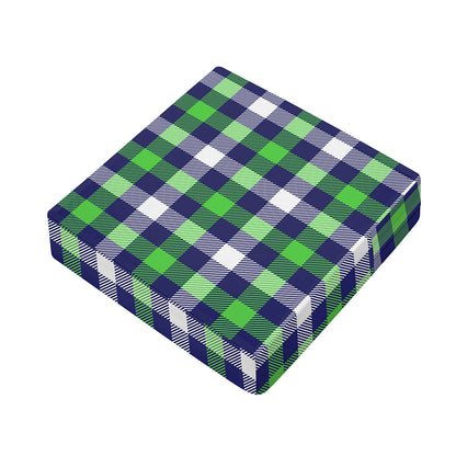 Green Blue And White Buffalo Plaid Print Outdoor Seat Cushion Cover