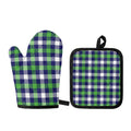 Green Blue And White Buffalo Plaid Print Oven Mitt And Pot Holder Set