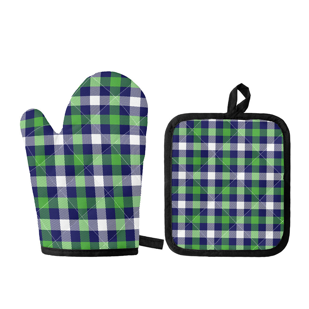 Green Blue And White Buffalo Plaid Print Oven Mitt And Pot Holder Set