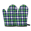 Green Blue And White Buffalo Plaid Print Oven Mitts