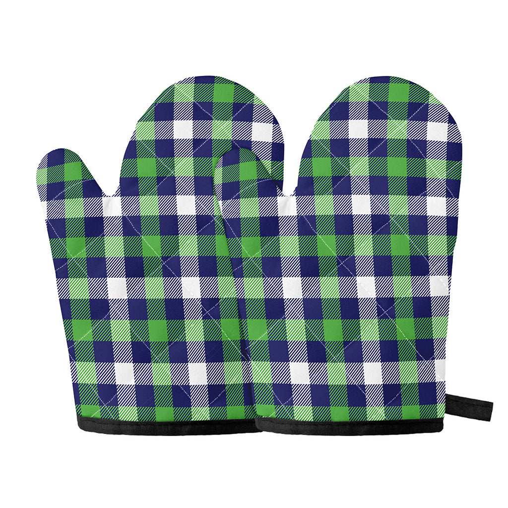 Green Blue And White Buffalo Plaid Print Oven Mitts