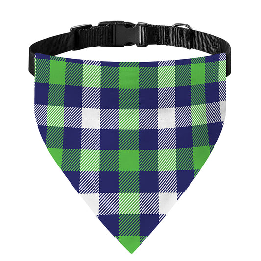 Green Blue And White Buffalo Plaid Print Over The Collar Dog Bandana