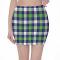 Green Blue And White Buffalo Plaid Print Pencil Mini Skirt