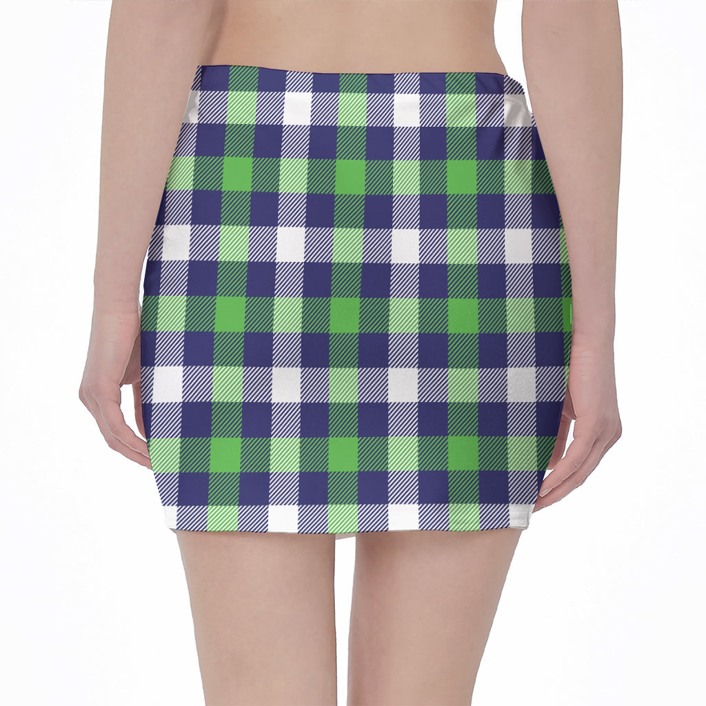 Green Blue And White Buffalo Plaid Print Pencil Mini Skirt