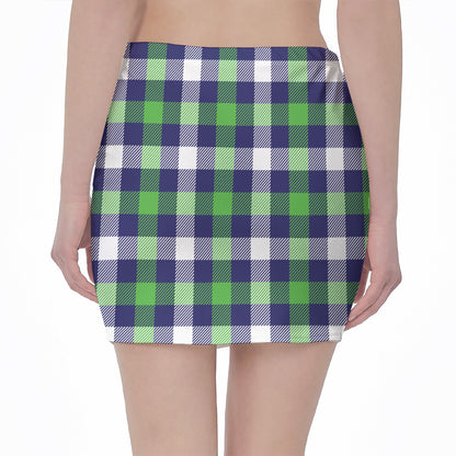 Green Blue And White Buffalo Plaid Print Pencil Mini Skirt