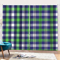 Green Blue And White Buffalo Plaid Print Pencil Pleat Curtains