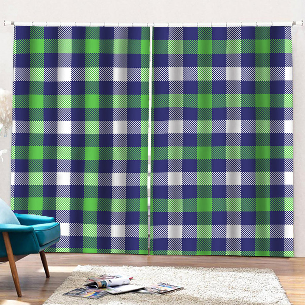 Green Blue And White Buffalo Plaid Print Pencil Pleat Curtains
