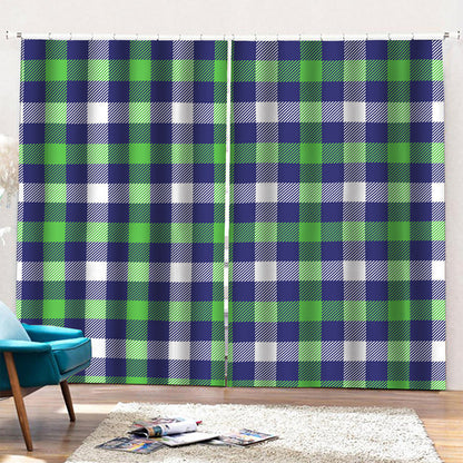 Green Blue And White Buffalo Plaid Print Pencil Pleat Curtains