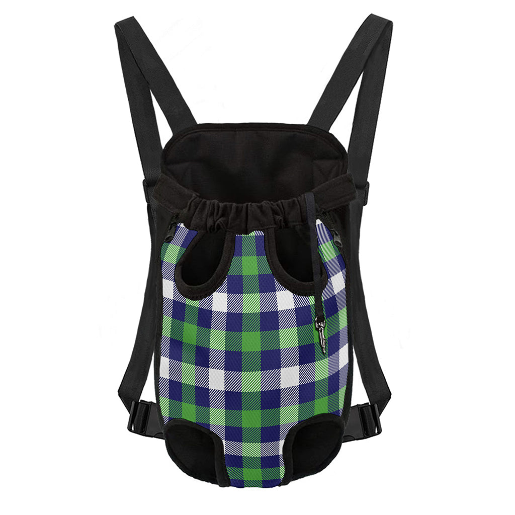 Green Blue And White Buffalo Plaid Print Pet Carrier Backpack