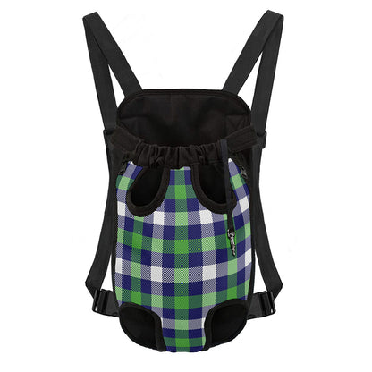 Green Blue And White Buffalo Plaid Print Pet Carrier Backpack