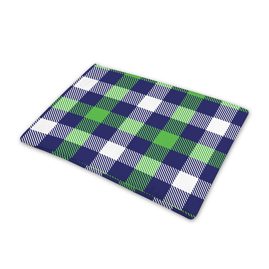 Green Blue And White Buffalo Plaid Print Pet Cooling Mat Cover