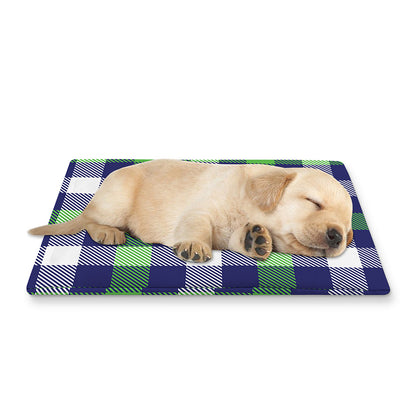 Green Blue And White Buffalo Plaid Print Pet Cooling Mat Cover