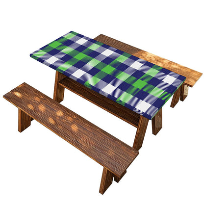 Green Blue And White Buffalo Plaid Print Picnic Table Cover