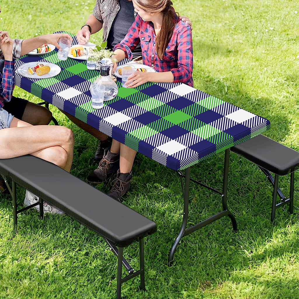 Green Blue And White Buffalo Plaid Print Picnic Table Cover