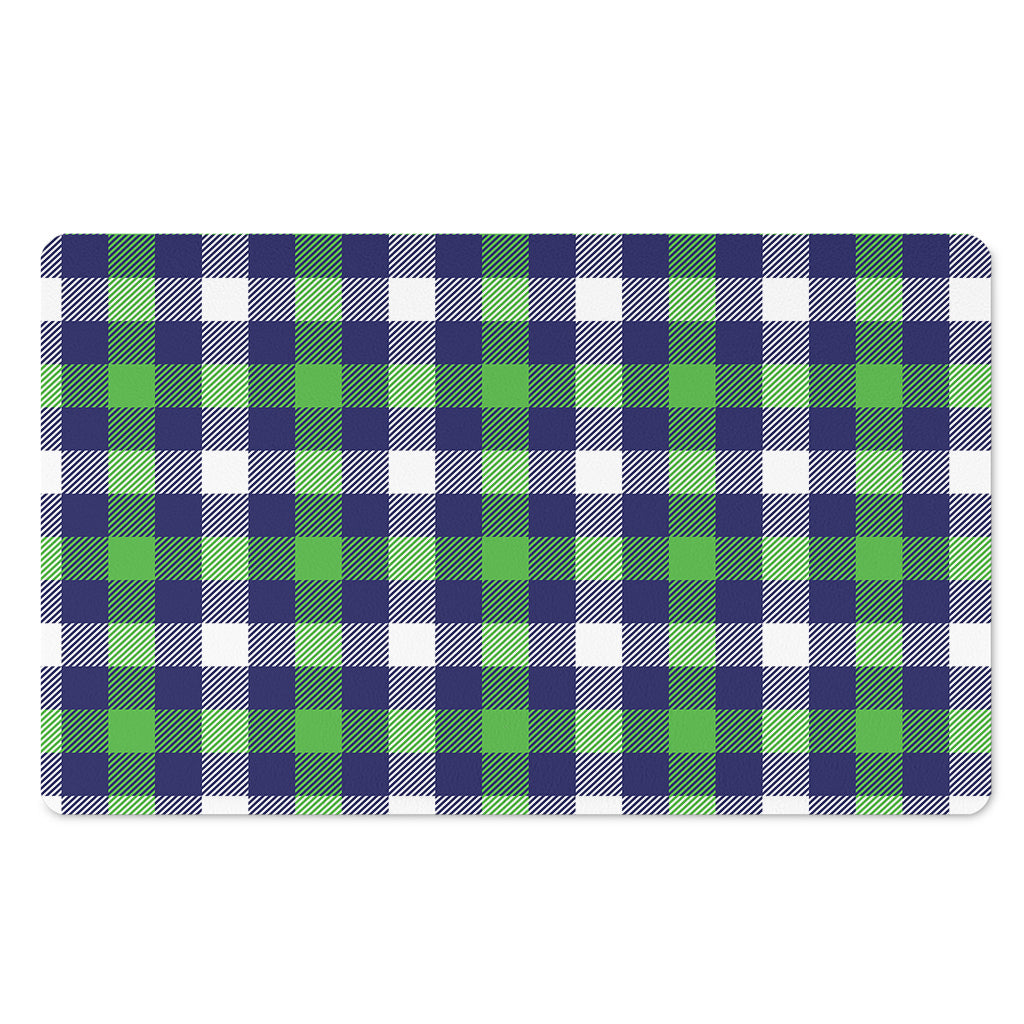 Green Blue And White Buffalo Plaid Print Polyester Doormat