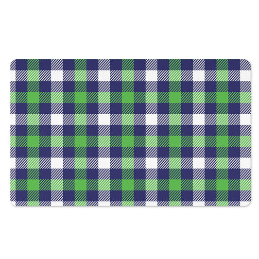 Green Blue And White Buffalo Plaid Print Polyester Doormat