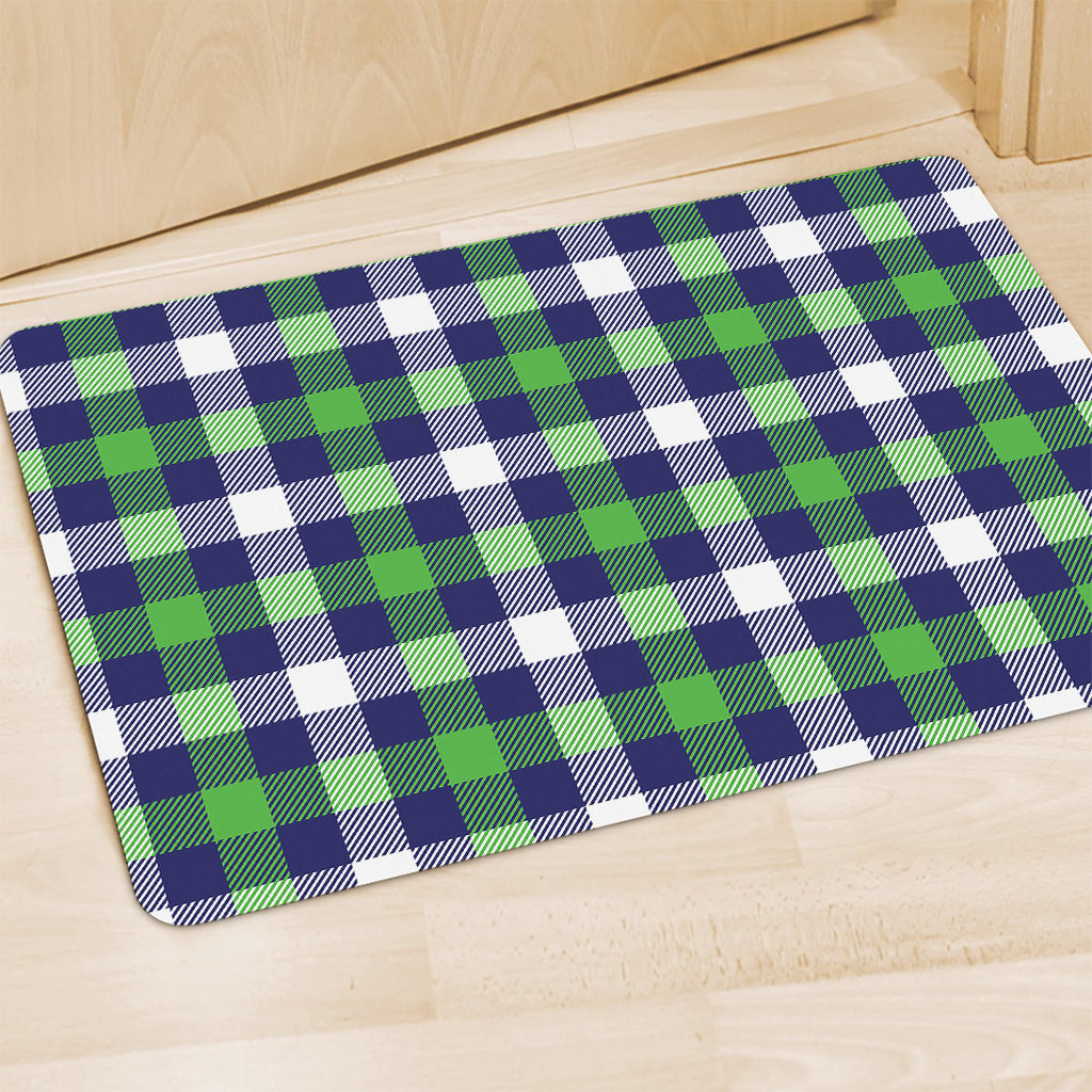 Green Blue And White Buffalo Plaid Print Polyester Doormat