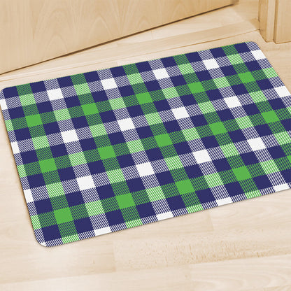 Green Blue And White Buffalo Plaid Print Polyester Doormat
