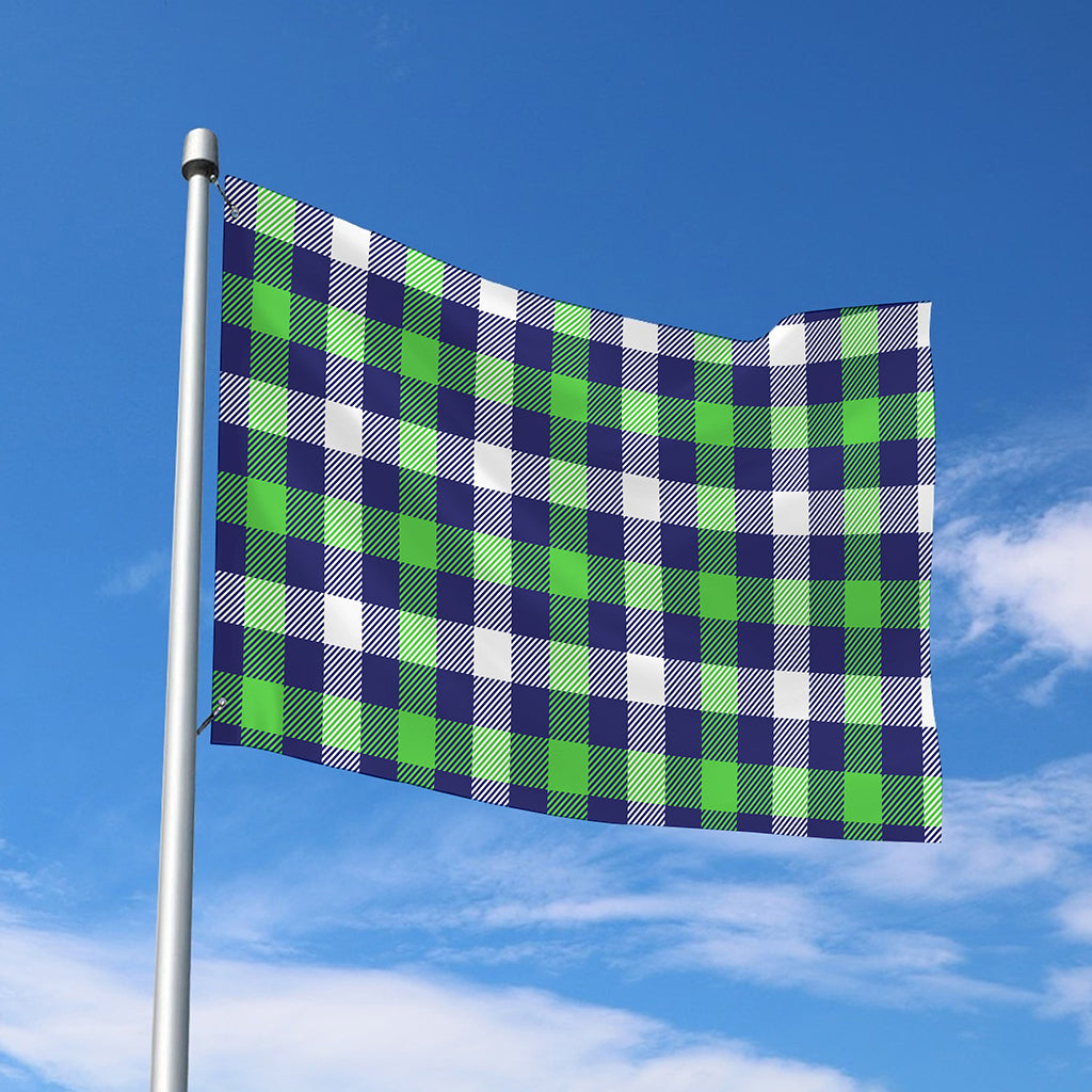 Green Blue And White Buffalo Plaid Print Polyester Flag