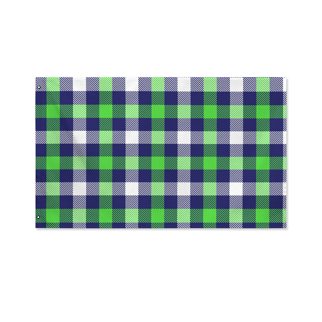 Green Blue And White Buffalo Plaid Print Polyester Flag