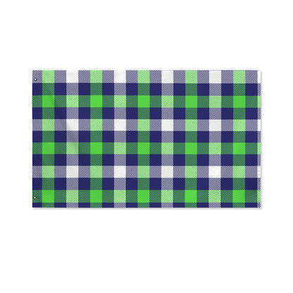 Green Blue And White Buffalo Plaid Print Polyester Flag