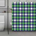 Green Blue And White Buffalo Plaid Print Polyester Shower Curtain