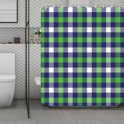 Green Blue And White Buffalo Plaid Print Polyester Shower Curtain