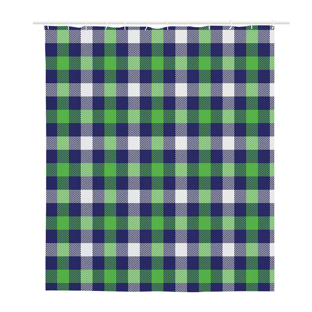 Green Blue And White Buffalo Plaid Print Polyester Shower Curtain