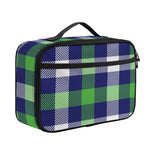 Green Blue And White Buffalo Plaid Print Portable Lunch Bag