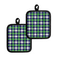 Green Blue And White Buffalo Plaid Print Pot Holders