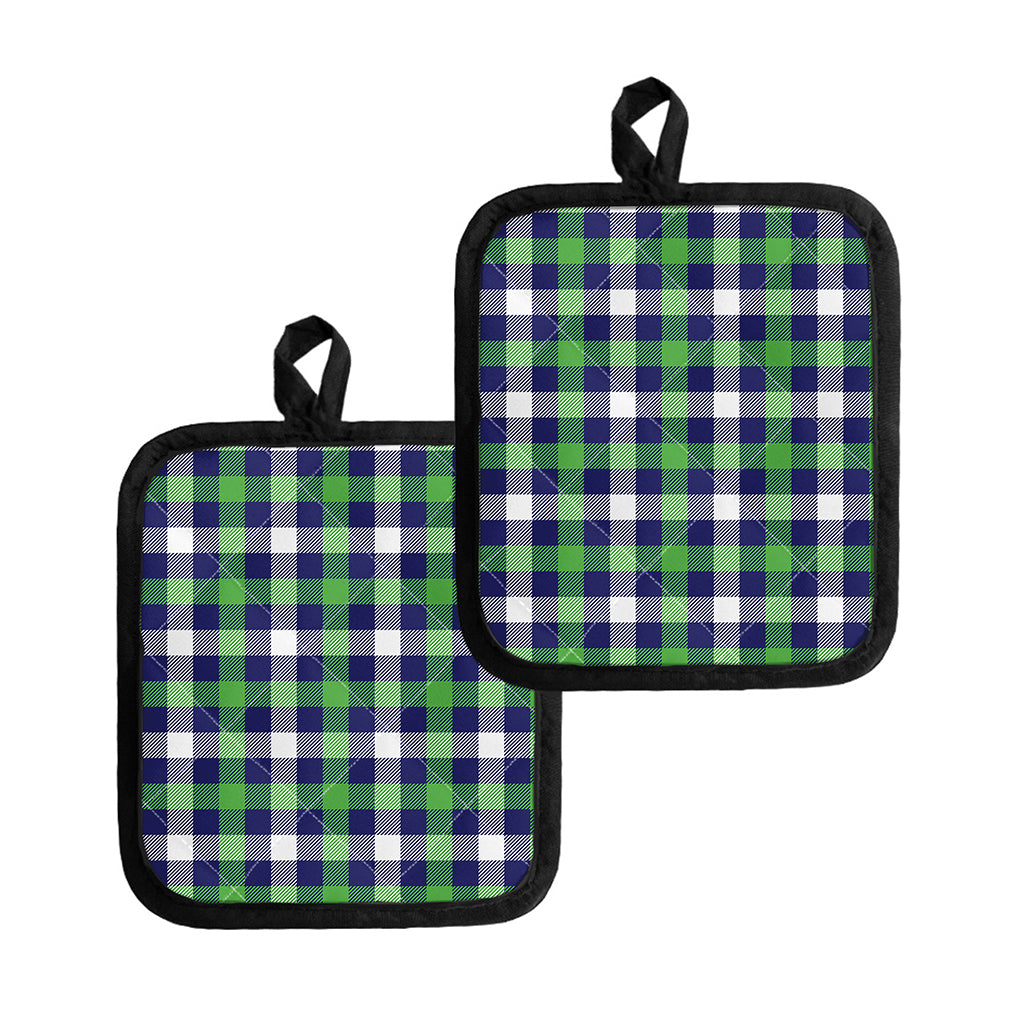 Green Blue And White Buffalo Plaid Print Pot Holders