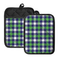 Green Blue And White Buffalo Plaid Print Pot Holders With Pocket