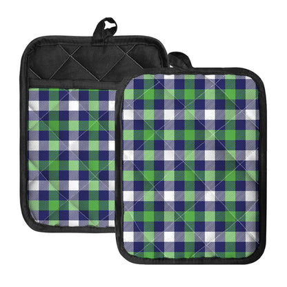 Green Blue And White Buffalo Plaid Print Pot Holders With Pocket