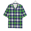 Green Blue And White Buffalo Plaid Print Rayon Hawaiian Shirt