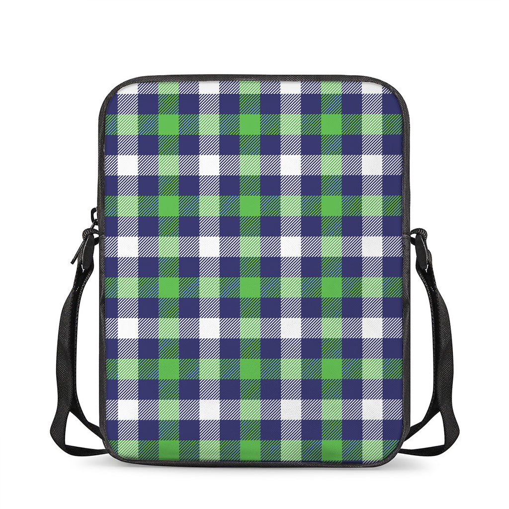 Green Blue And White Buffalo Plaid Print Rectangular Crossbody Bag