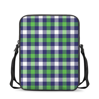 Green Blue And White Buffalo Plaid Print Rectangular Crossbody Bag