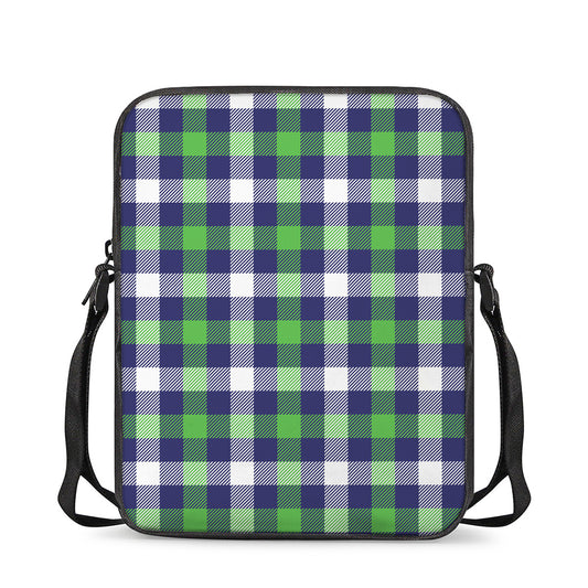 Green Blue And White Buffalo Plaid Print Rectangular Crossbody Bag