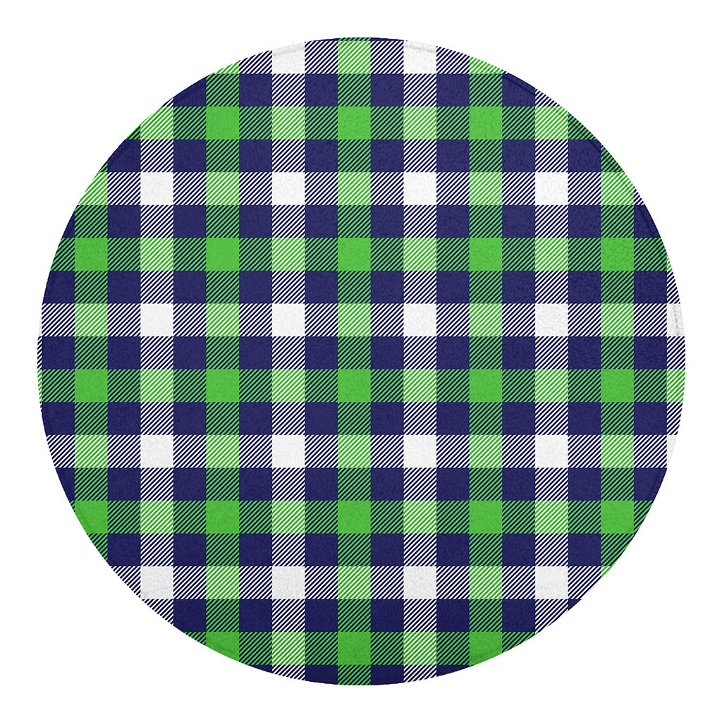 Green Blue And White Buffalo Plaid Print Round Blanket