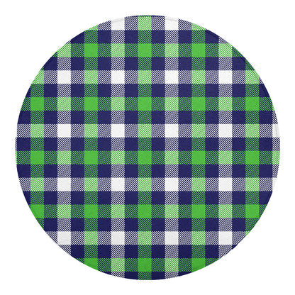 Green Blue And White Buffalo Plaid Print Round Blanket