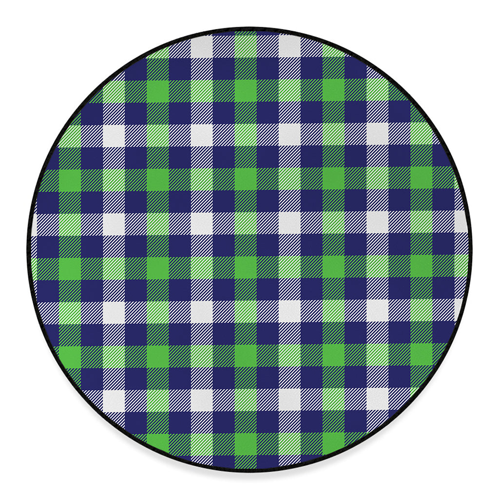Green Blue And White Buffalo Plaid Print Round Floor Mat