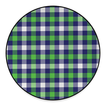 Green Blue And White Buffalo Plaid Print Round Floor Mat