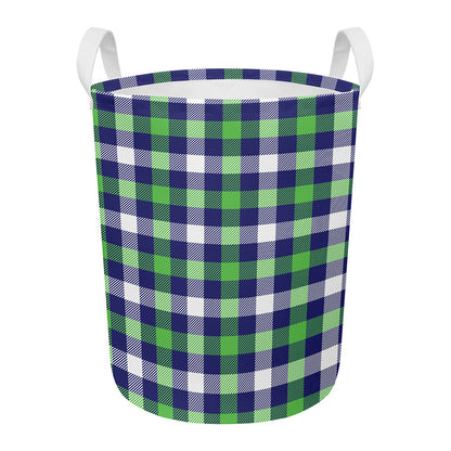Green Blue And White Buffalo Plaid Print Round Laundry Basket