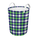 Green Blue And White Buffalo Plaid Print Round Laundry Basket