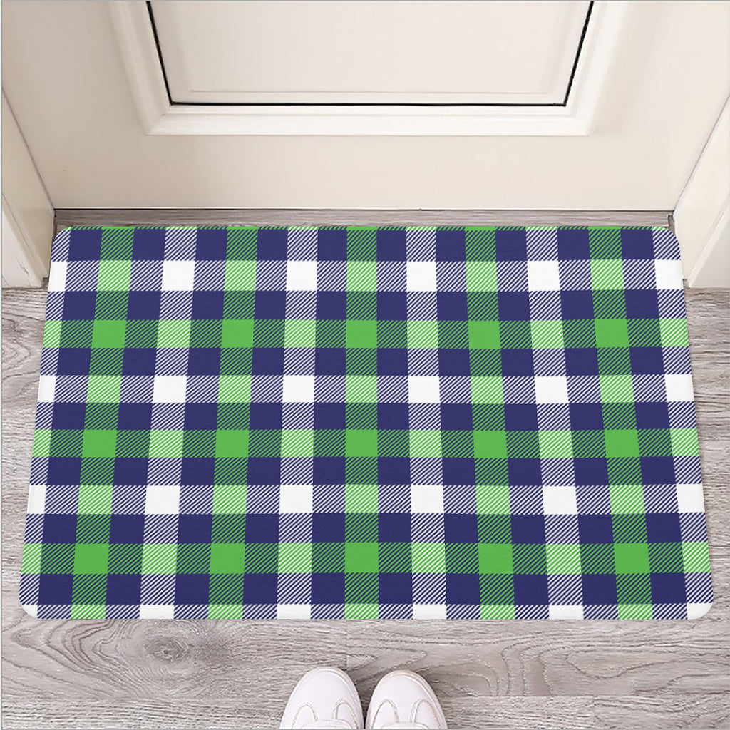 Green Blue And White Buffalo Plaid Print Rubber Doormat