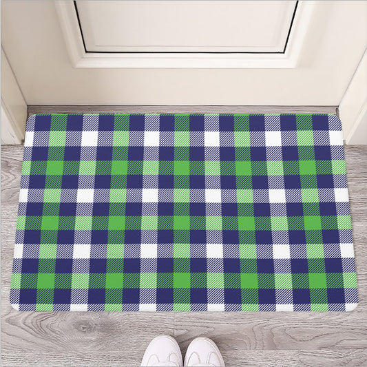Green Blue And White Buffalo Plaid Print Rubber Doormat
