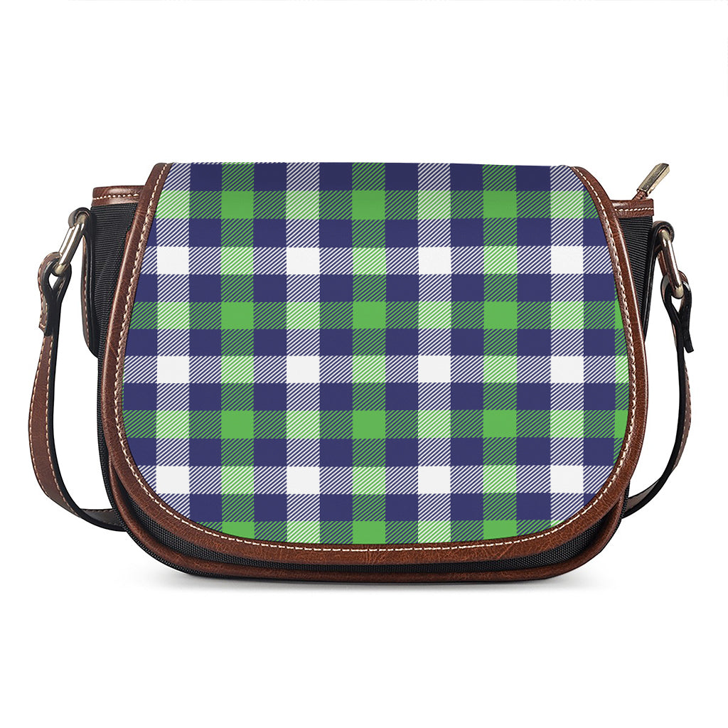 Green Blue And White Buffalo Plaid Print Saddle Bag