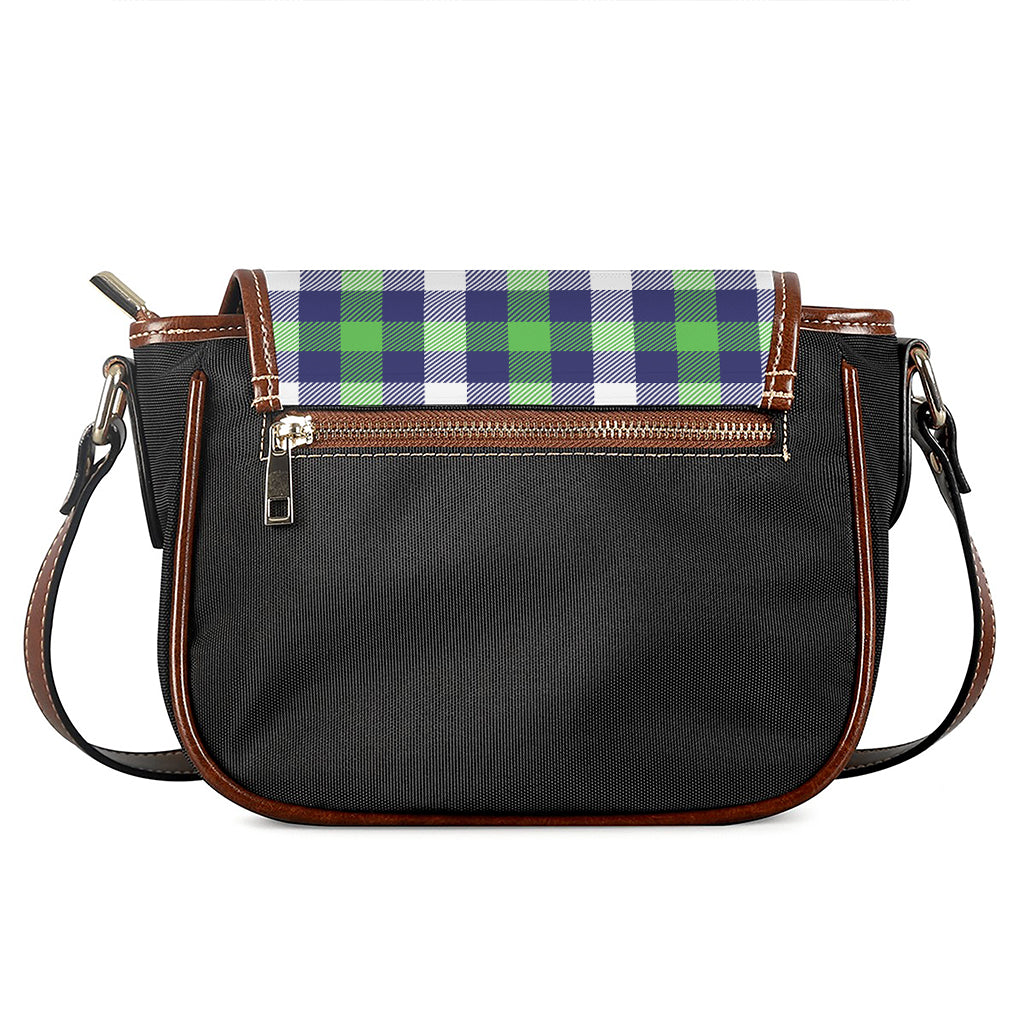 Green Blue And White Buffalo Plaid Print Saddle Bag
