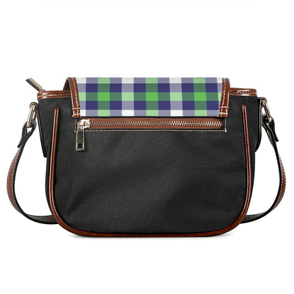 Green Blue And White Buffalo Plaid Print Saddle Bag